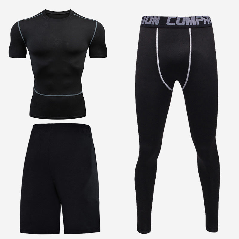 Sports short-sleeved men's short-sleeved body suit three-piece suit