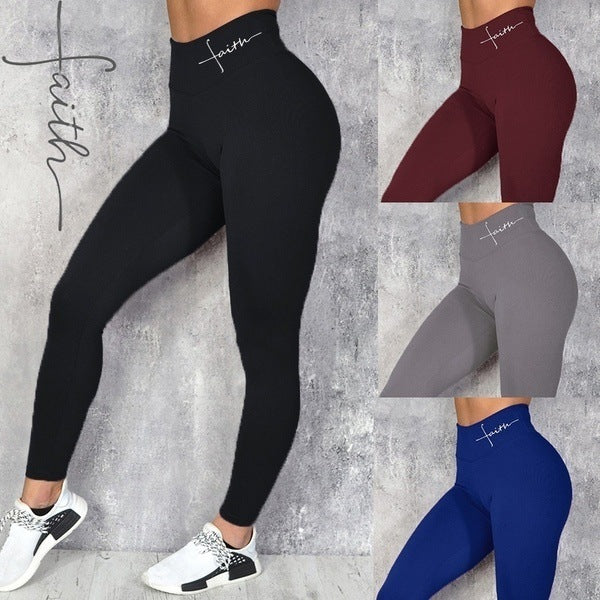 Hip-Lifting Waist Letter Print Stretch Leggings