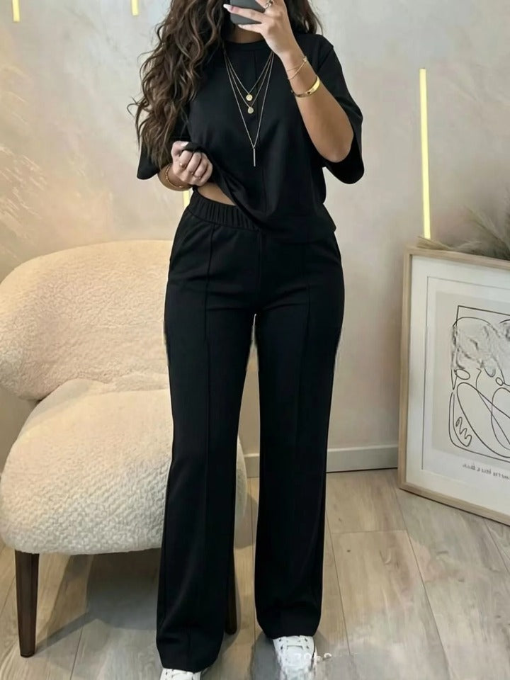 CasualFlow Short-Sleeve Top & Wide-Leg Pants