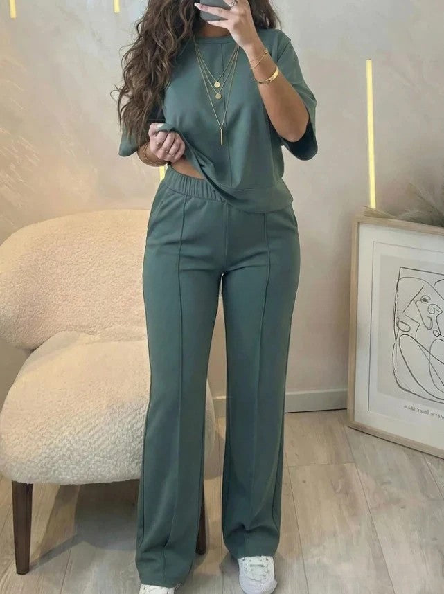 CasualFlow Short-Sleeve Top & Wide-Leg Pants
