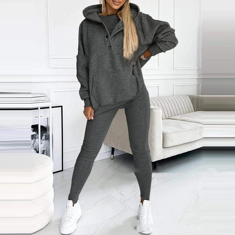 3-Piece Women's Sports Set: Hooded Sweatshirt, Vest, and Slim-Fit Trousers