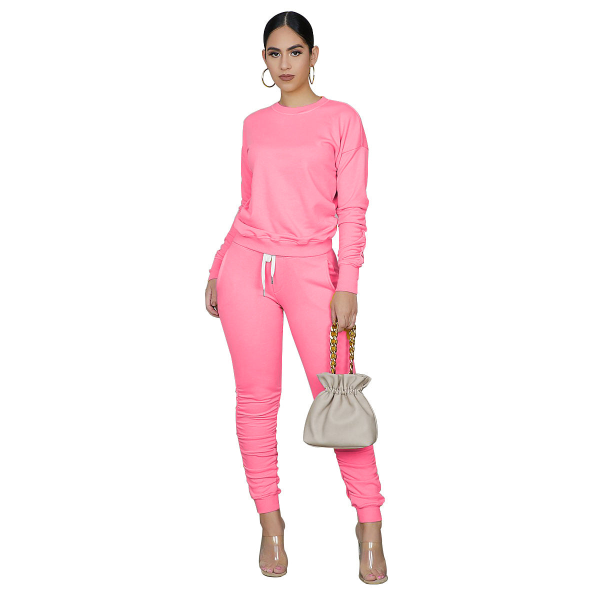 Ladies Pure Color High Elastic Sports Two-piece Suit