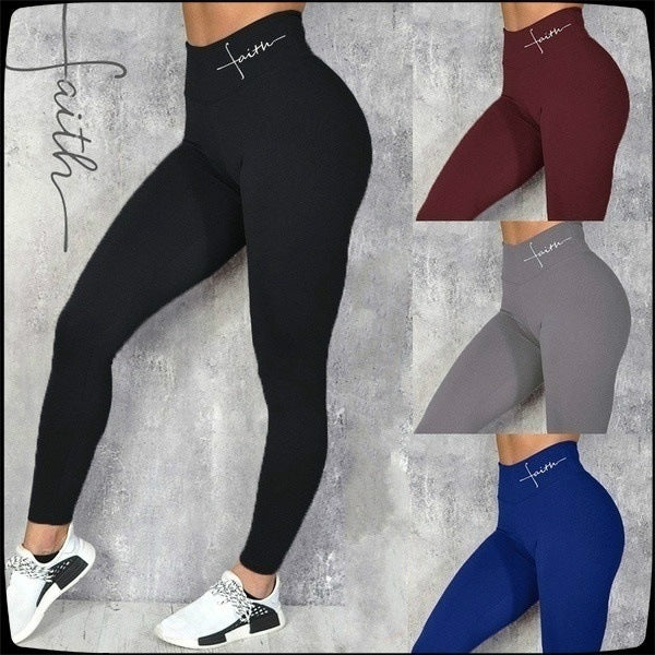 Hip-Lifting Waist Letter Print Stretch Leggings