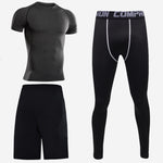 Sports short-sleeved men's short-sleeved body suit three-piece suit