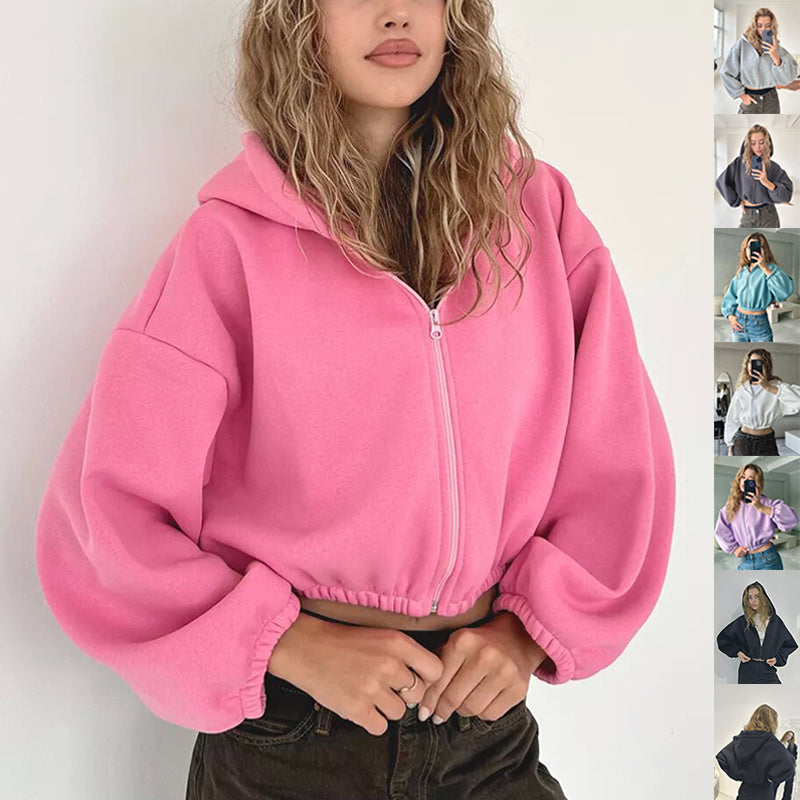 Veste courte décontractée à capuche de couleur unie Y2K, sweat-shirt de sport à manches longues avec fermeture éclair, cardigan à capuche, vêtements pour femmes