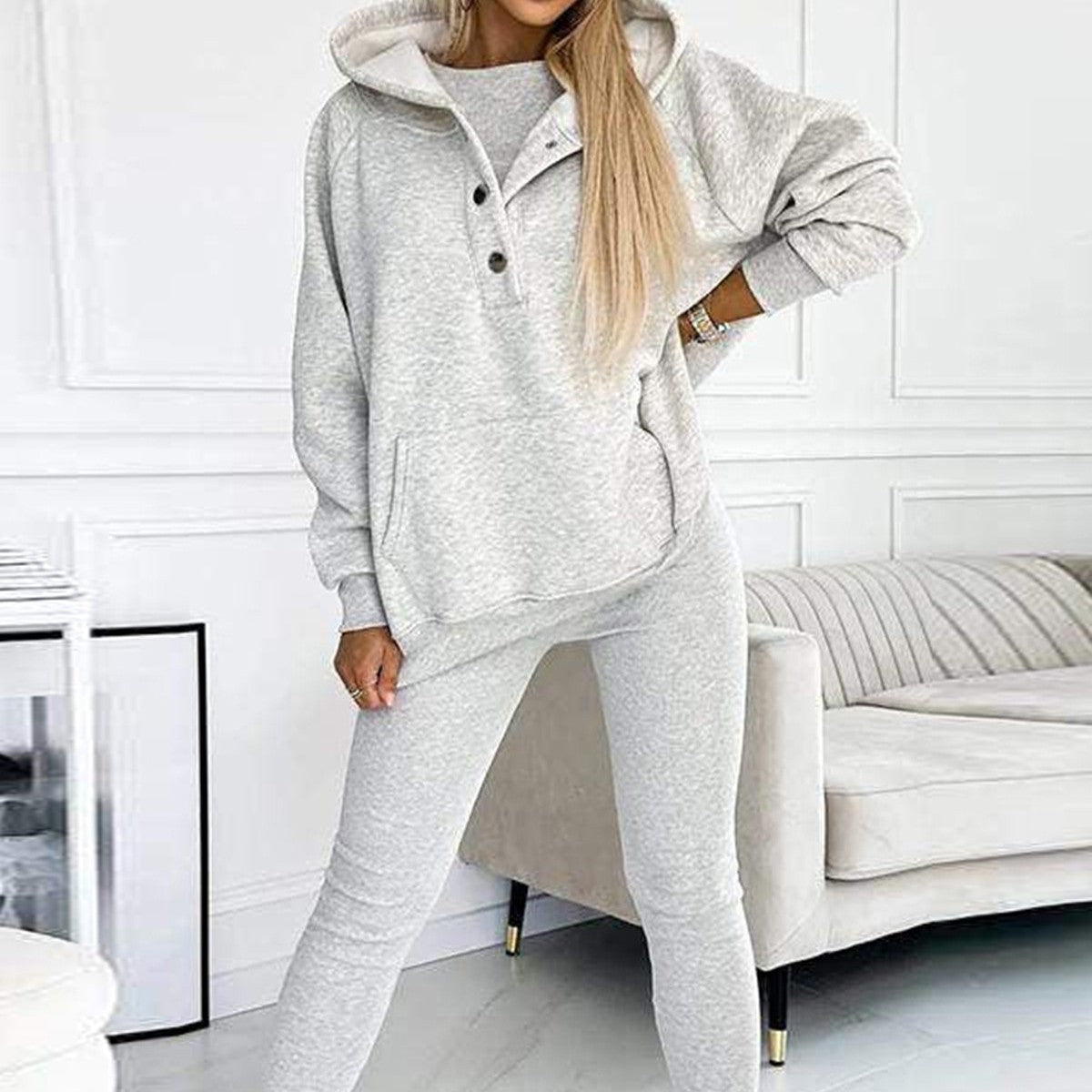 3-Piece Women's Sports Set: Hooded Sweatshirt, Vest, and Slim-Fit Trousers