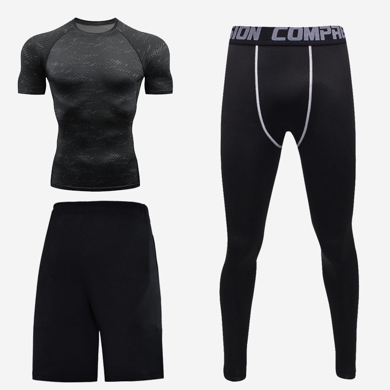 Sports short-sleeved men's short-sleeved body suit three-piece suit