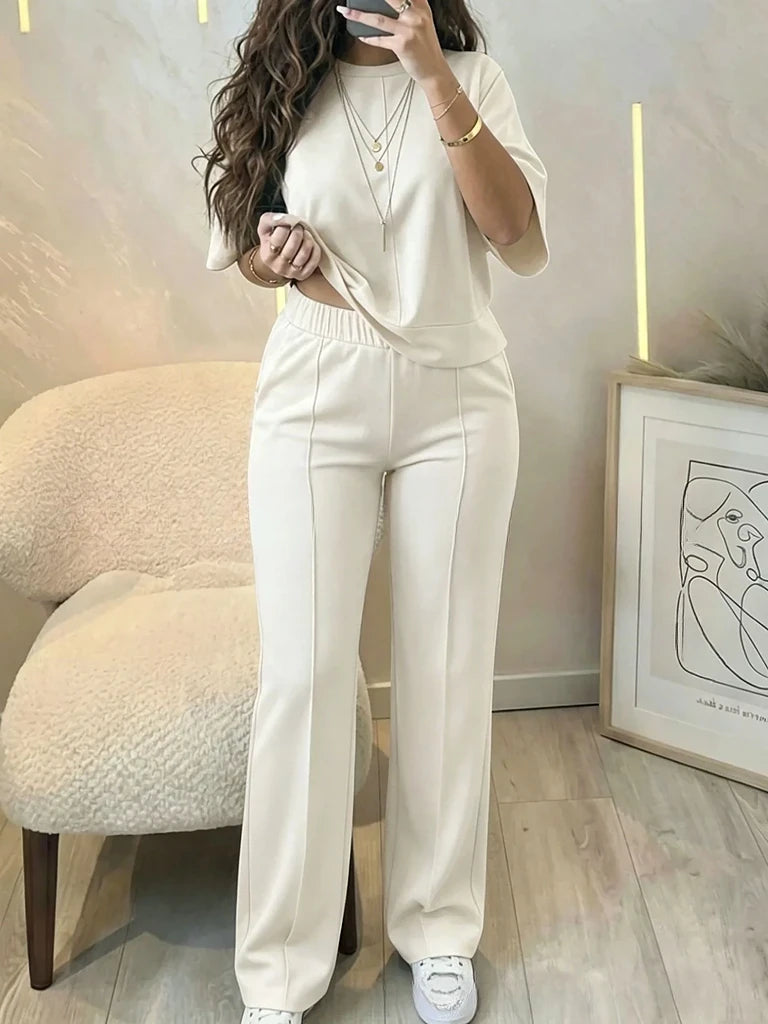 CasualFlow Short-Sleeve Top & Wide-Leg Pants
