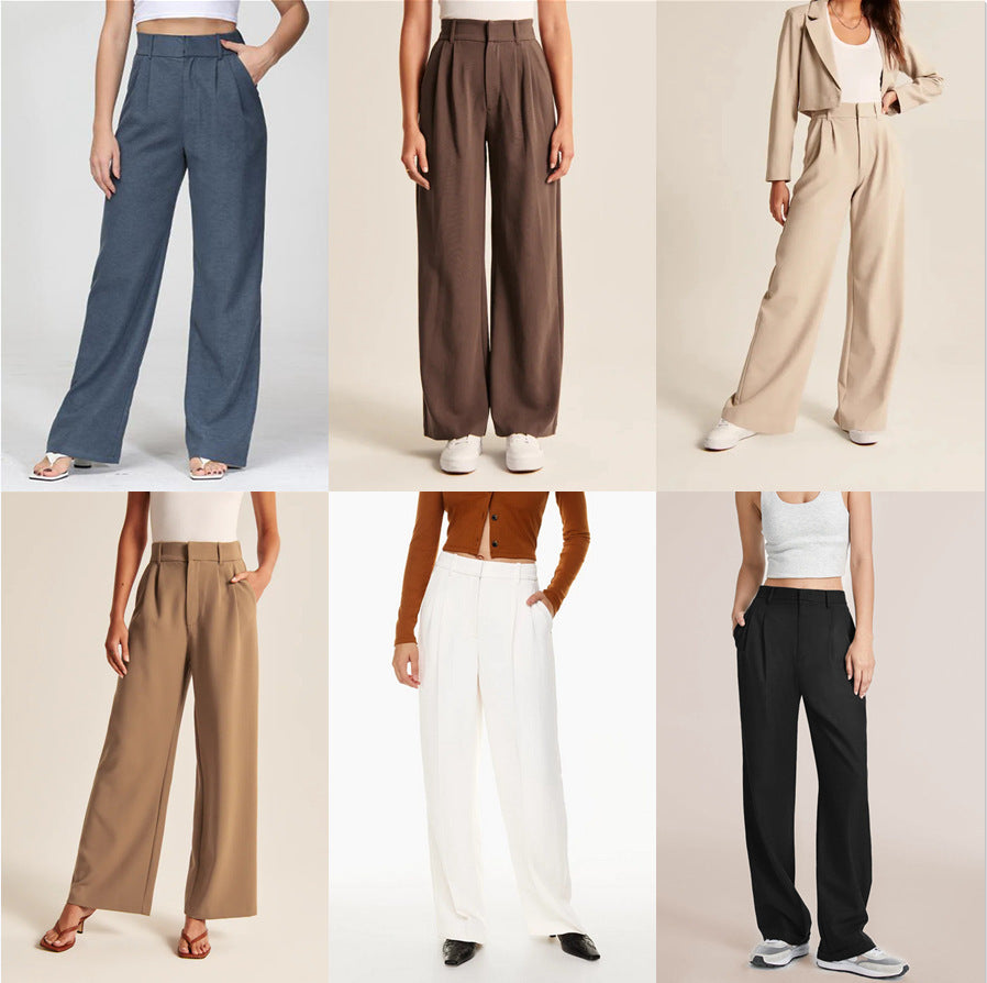 Pantalon droit taille haute avec poches Pantalon décontracté à jambe large pour femme