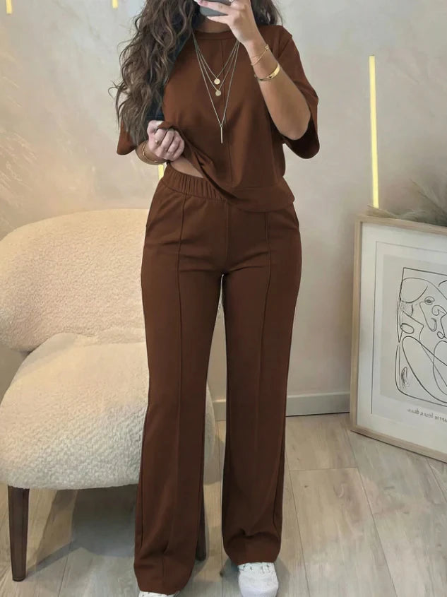 CasualFlow Short-Sleeve Top & Wide-Leg Pants