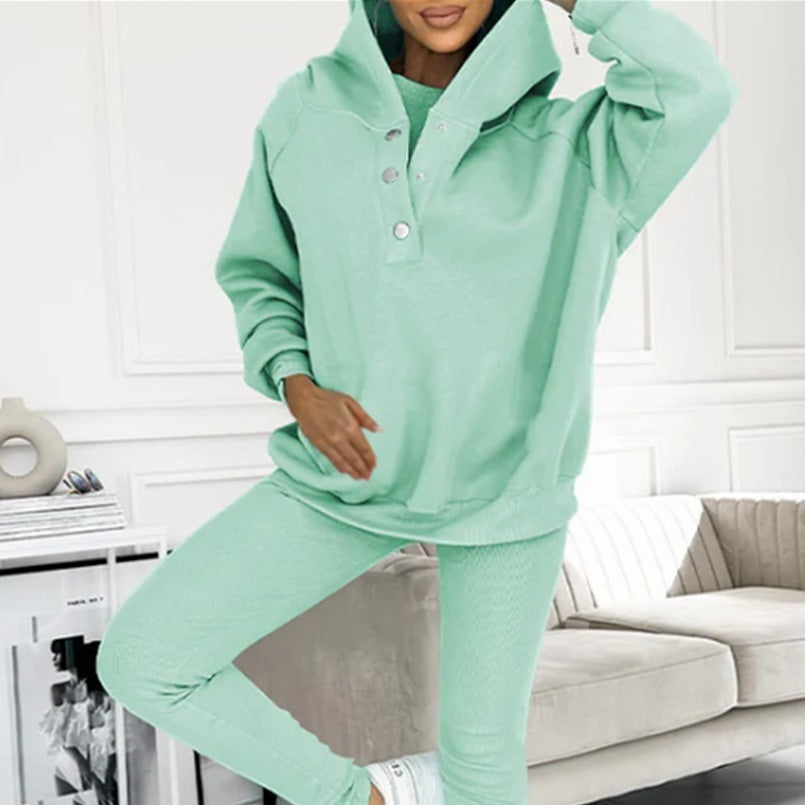 3-Piece Women's Sports Set: Hooded Sweatshirt, Vest, and Slim-Fit Trousers