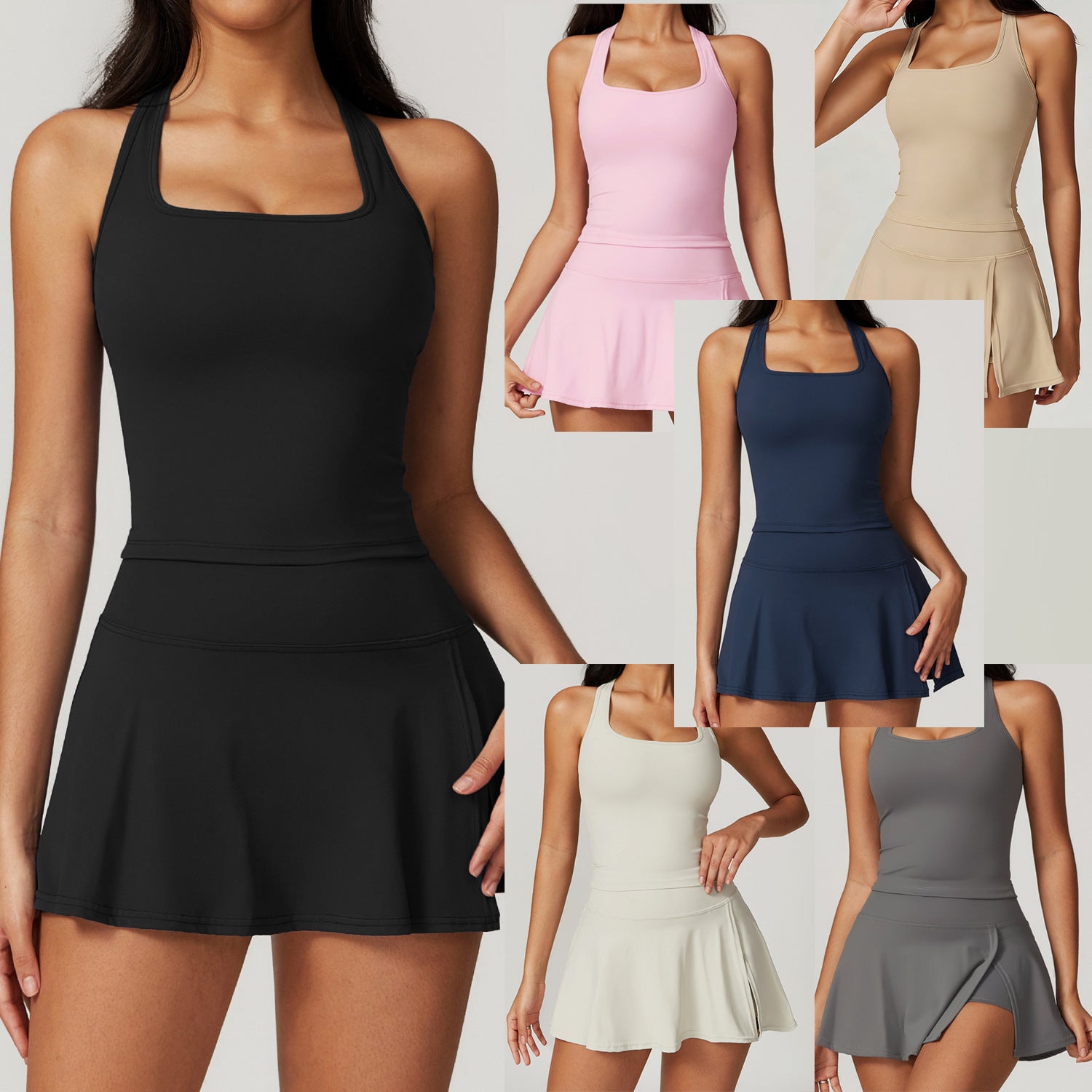 2026 European and American cross-border women's yoga clothes side slit miniskirt vest tennis golf sports two-piece set