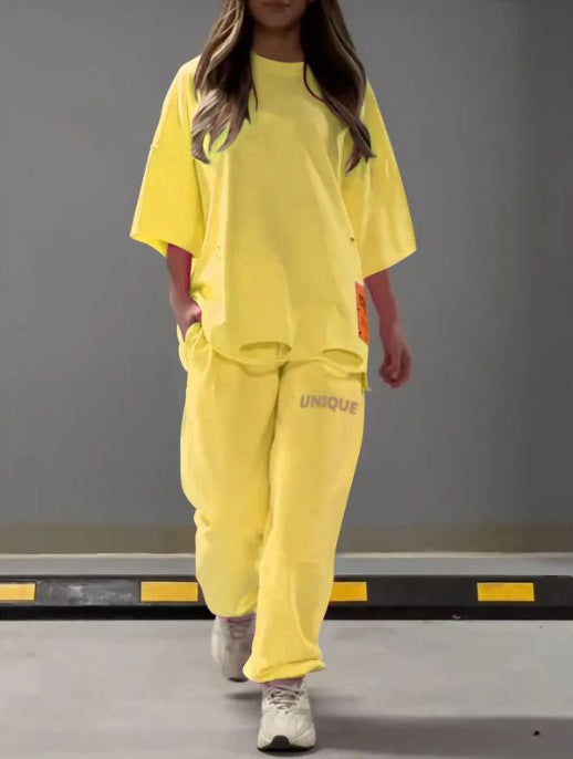 BoldCut Oversized Crew-Neck Top & Jogger Pants