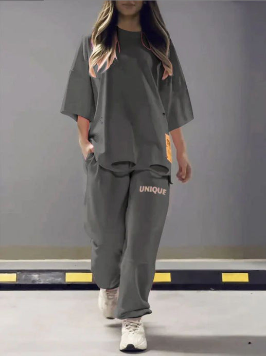 BoldCut Oversized Crew-Neck Top & Jogger Pants