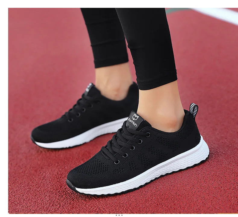 Women’s Breathable Mesh Lace-Up Platform Sneakers – Casual Walking & Tennis Shoes