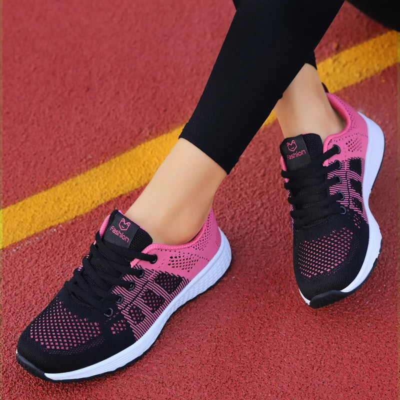 Women’s Breathable Mesh Lace-Up Platform Sneakers – Casual Walking & Tennis Shoes