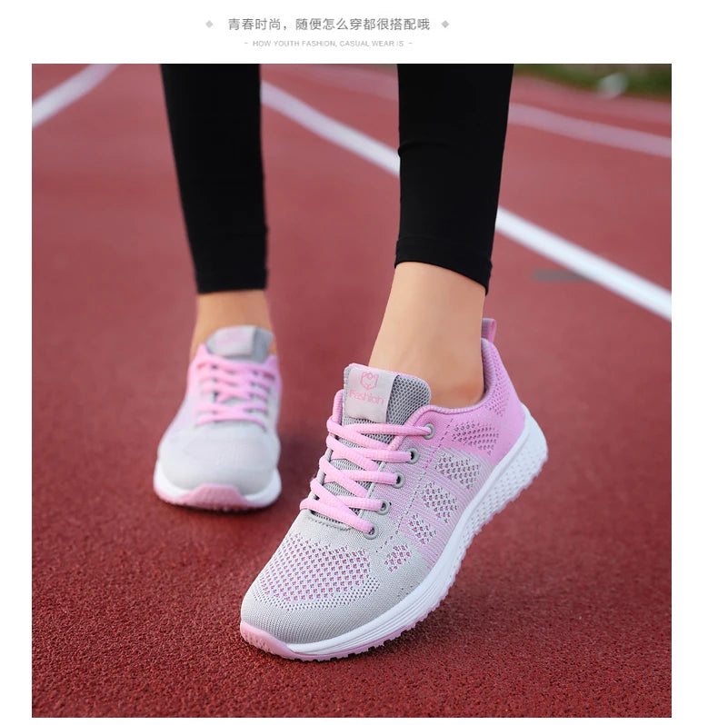 Women’s Breathable Mesh Lace-Up Platform Sneakers – Casual Walking & Tennis Shoes