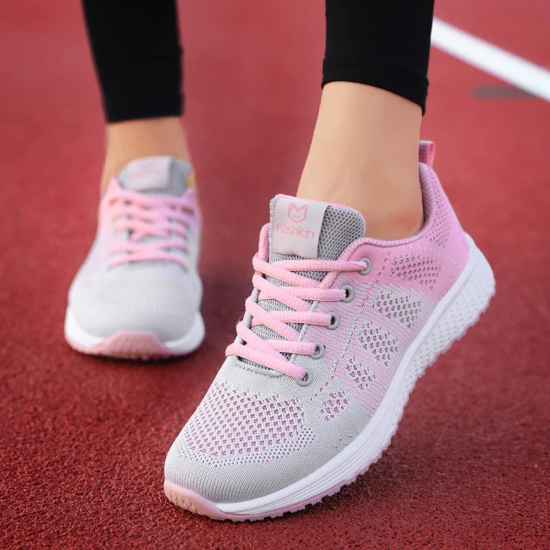 Women’s Breathable Mesh Lace-Up Platform Sneakers – Casual Walking & Tennis Shoes