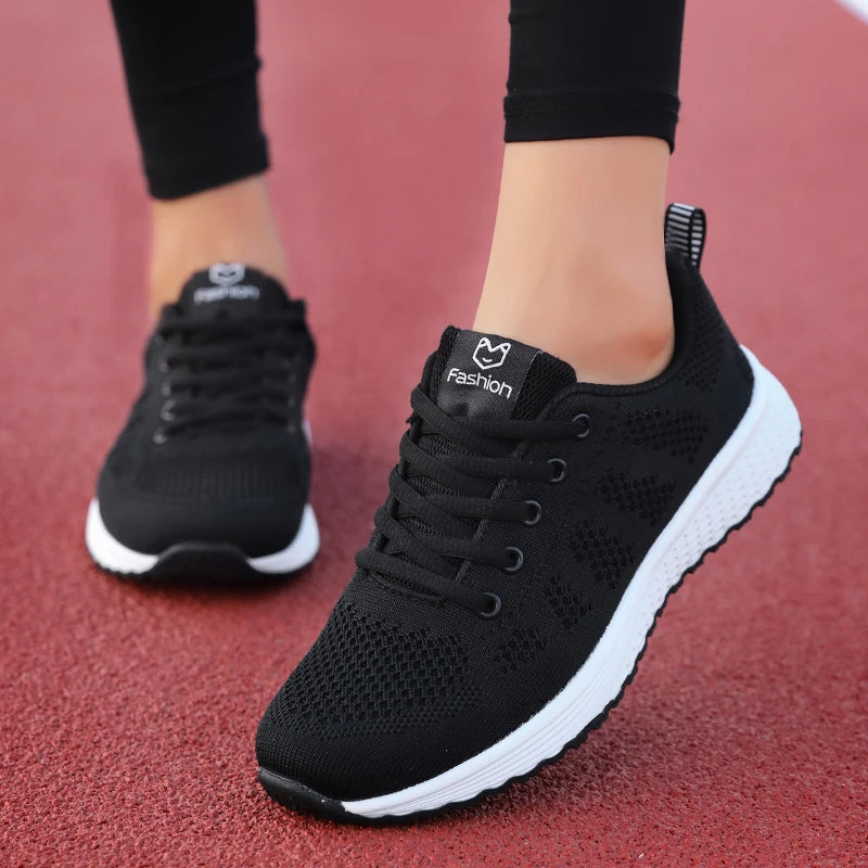 Women’s Breathable Mesh Lace-Up Platform Sneakers – Casual Walking & Tennis Shoes