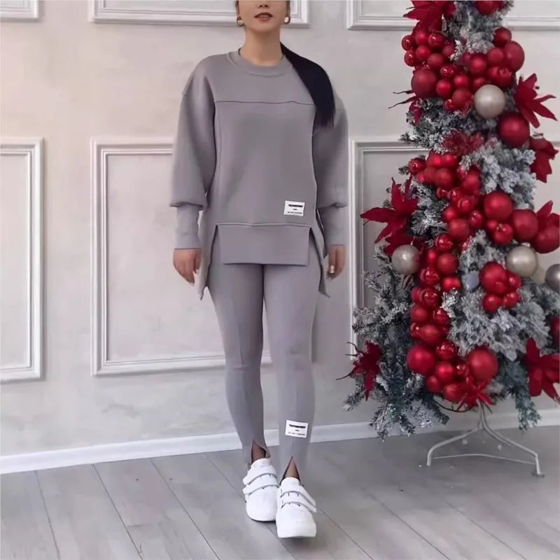 2-Piece Women's Hooded Sports Suit - Loose Sweatshirt & Tight Jogger Pants, Casual Winter Activewear Set