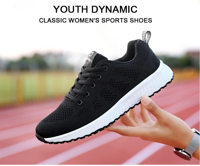 Women’s Breathable Mesh Lace-Up Platform Sneakers – Casual Walking & Tennis Shoes