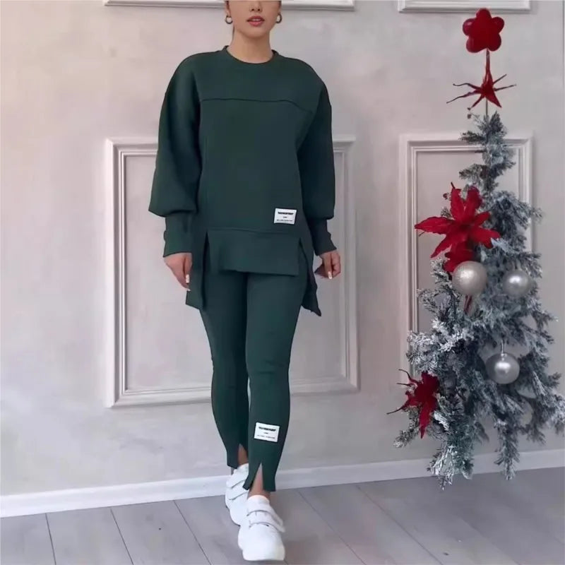 2-Piece Women's Hooded Sports Suit - Loose Sweatshirt & Tight Jogger Pants, Casual Winter Activewear Set