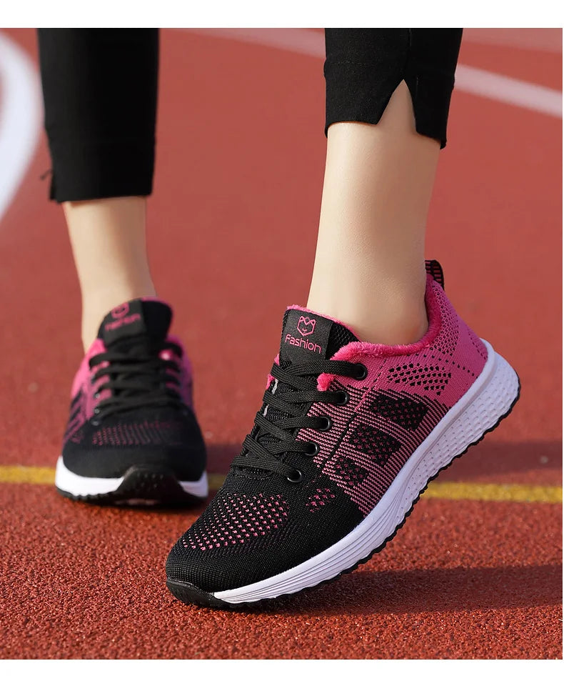 Women’s Breathable Mesh Lace-Up Platform Sneakers – Casual Walking & Tennis Shoes