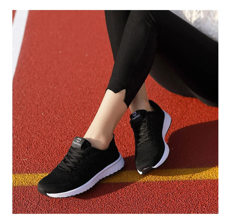 Women’s Breathable Mesh Lace-Up Platform Sneakers – Casual Walking & Tennis Shoes