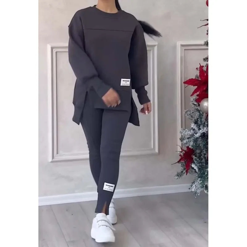 2-Piece Women's Hooded Sports Suit - Loose Sweatshirt & Tight Jogger Pants, Casual Winter Activewear Set