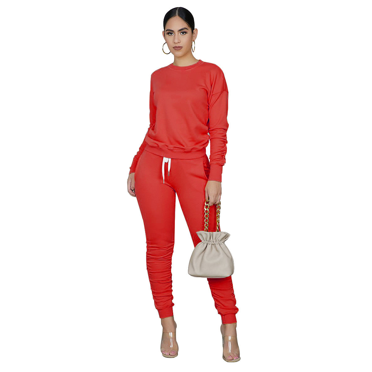 Ladies Pure Color High Elastic Sports Two-piece Suit