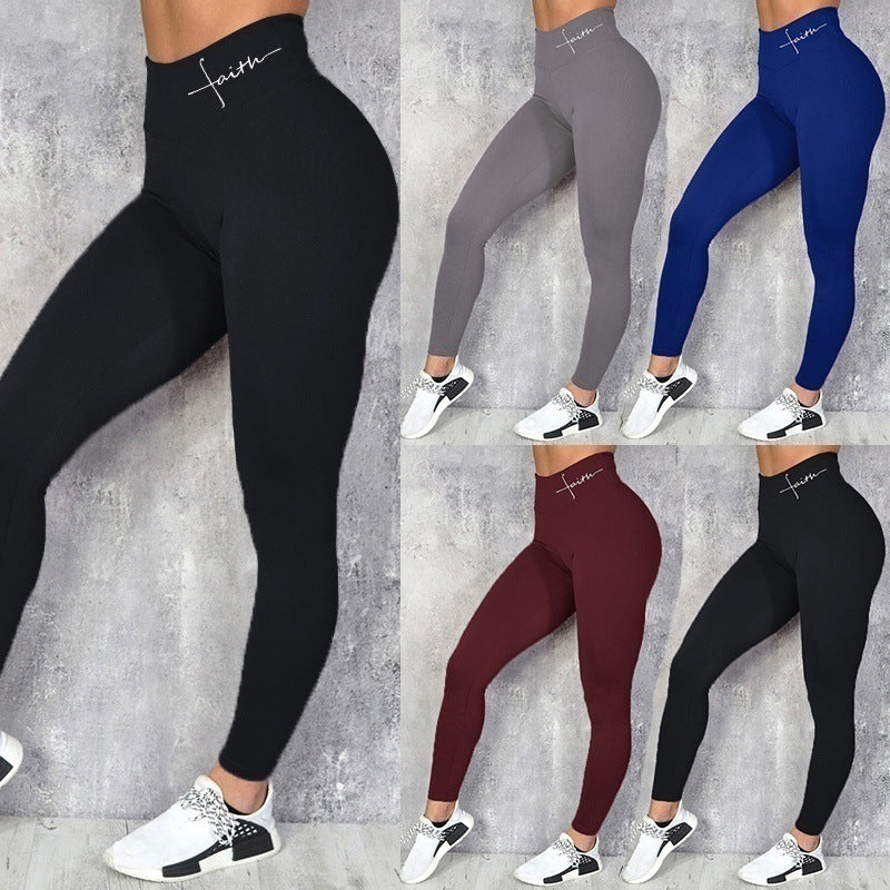 Hip-Lifting Waist Letter Print Stretch Leggings
