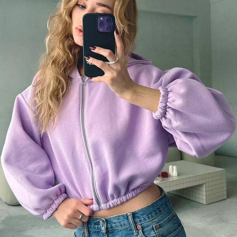 Veste courte décontractée à capuche de couleur unie Y2K, sweat-shirt de sport à manches longues avec fermeture éclair, cardigan à capuche, vêtements pour femmes