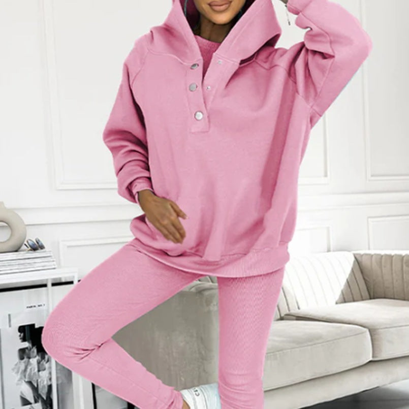 3-Piece Women's Sports Set: Hooded Sweatshirt, Vest, and Slim-Fit Trousers