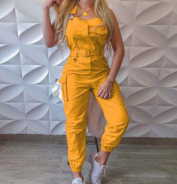 Women's Fashion  Clothes Jumpsuit Belt Sleeveless